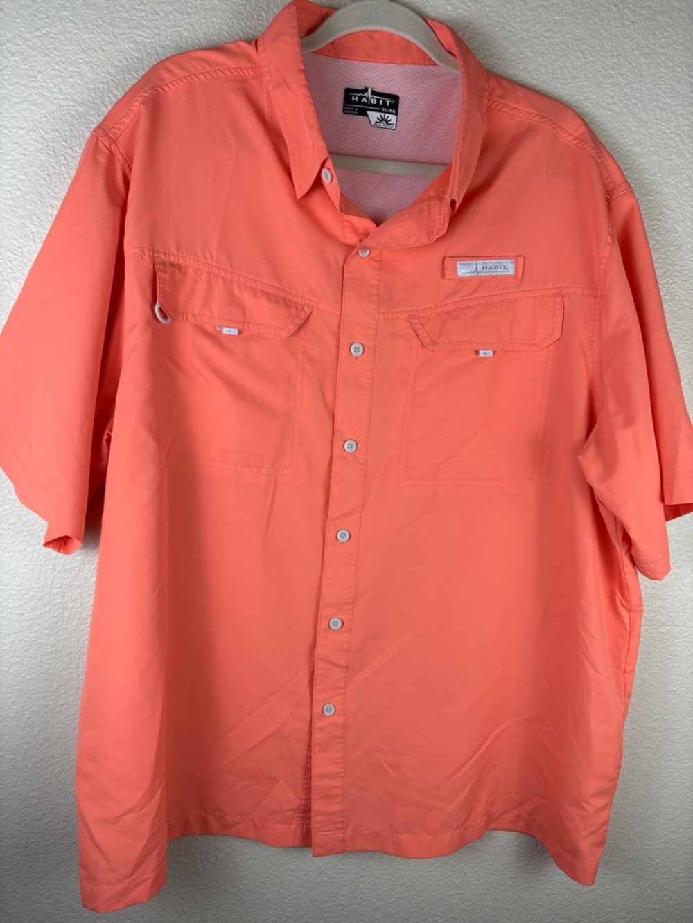 Habit UPF 40+ UV Fishing Shirt Men's XL Orange Short Sleeve Button Polyester